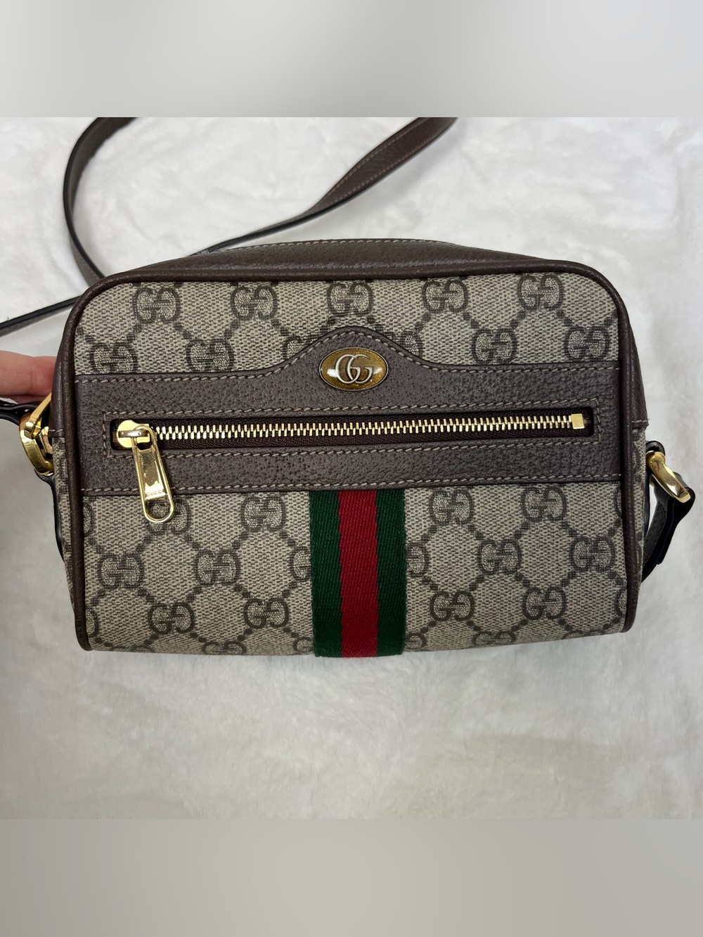 Gucci Beige GG Supreme Canvas Mini Crossbody Bag Brown Trim - Picture 9 of 16
